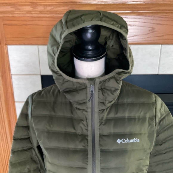 Columbia McKay Lake Long Scuba Hooded, Down Olive Green Jacket, Women’s Sz M - Picture 4 of 14